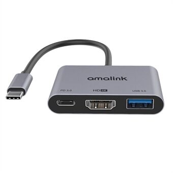 AMALINK AL-9175D Type C - HDMI + USB 3.0 + PD 3.0 -sovitin Multi-port Hub