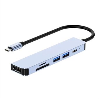 ENKAY HAT Prince 6-in-1 USB-C-sovittimen telakointiasema Type-C -keskitin 4K HD -videolähtöön + PD-portti + 2x muistikortinlukijapaikkaa + USB 2.0 + USB 3.0 -yhteensopiva kannettavien tietokoneiden ja muiden C-tyypin laitteiden kanssa