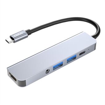 ENKAY HAT Prince 5-in-1 USB-C-keskittimen telakointiasema Type-C - HD 4K Dual USB3.0 3,5 mm Audio Jack PD 60 W pikalataus