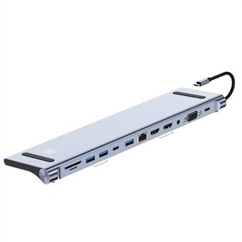 JUNSUNMAY JSM-HUB022 12-in-1 Type-C Docking Station Multi-Port Type-C Hub Converter USB-C to HD + VGA + RJ45 100Mbps + TF Card + 3.5mm Audio