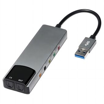 HY-601 6 In 1 USB-monitoimiäänikortti USB + 3,5 mm ääni + 7,1 kanava / optinen kuitu - harmaa