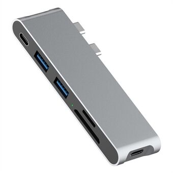 6-in-1 moniporttinen sovitin USB-C-keskitin USB 3.0 + 40Gbps Thunderbolt Type-C + 2x kortinlukijapaikat + USB + Type-C pikalataus MacBook Pro Airille