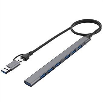 2-in-1 USB-C / USB-A HUB-sovitin 7-porttinen telakointiasema USB2.0 3.0 -jakaja kannettaville tietokoneille