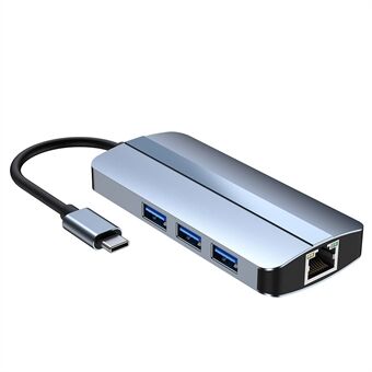 Multi-Port USB 3.0 Hub Adapter 6 in 1 USB3.0 Extender Type-C -telakointiasema, jossa 3 x USB 3.0