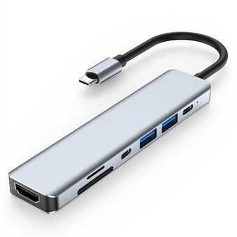 2121 7-in-1 USB-C-telakointiasema Kevyt kannettava USB-keskitinsovitin Multi-Port Type-C -muunnin Tuki HD 4K 30Hz, PD 87W, 5,0 Gbps tiedonsiirto