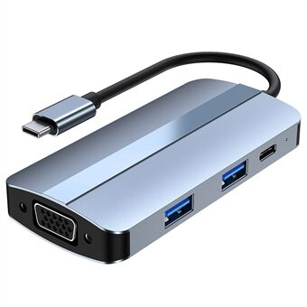 2106 Type-C -telakointiasema Kannettava USB-keskitinsovitin 7-in-1 USB-C HD 4K / 30Hz, PD 100W, VGA 1080P, USB3.0, USB2.0