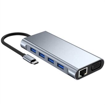 11-in-1 Mini USB-C -telakointiasema RJ45 1000 Mbps Ethernet Type-C -keskitinmuunnin HD+VGA+4 USB+TF / SD+AUX+C-tyypin sovitin