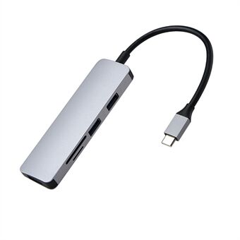5-in-1 Type-C-keskitin, jossa 3 USB 3.0 -porttia + TF/SD-kortinlukija Macbook-kannettavalle