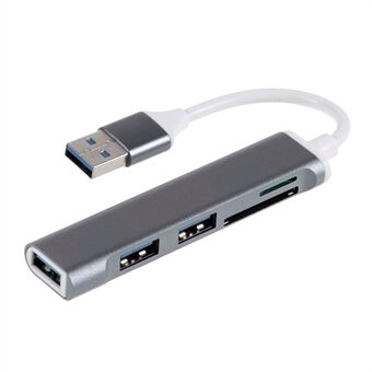 USB 3.0 5-in-1 Hub Splitter 3 x USB3.0 5Gbps High Speed Transmission TF SD-kortinlukijaadapteri