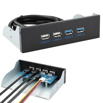 5,25 tuuman 5 Gbps tiedonsiirtolaajennuslevyn tietokoneen kotelo Etupaneeli, jossa 2-porttinen USB 3.0 ja 2-porttinen USB 2.0 - musta
