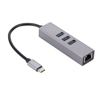 Tyypin C - RJ45 Ethernet-sovitin + 3xUSB 3.0 -porttia, alumiiniseos USB 3.0 - RJ45 Gigabit Ethernet LAN -verkkomuunnin