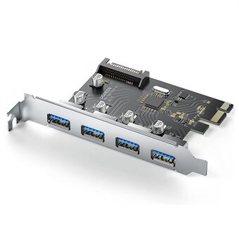 UGREEN 30716 USB 3.0 PCIe -laajennuskortti 4-porttinen PCIe-USB-sovitin 15-nastaisella SATA-virtaliittimellä PC-isännälle. Yhteensopiva Windows 10/8/7 / XP / Vista kanssa