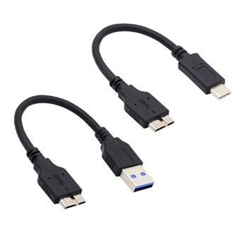 UC-140 2kpl / setti 15 cm USB 3.1 Type-C - Micro 3.0 ja USB 3.0 Type-A Uros - Micro 3.0 B Uros levy SSD-datakaapeli
