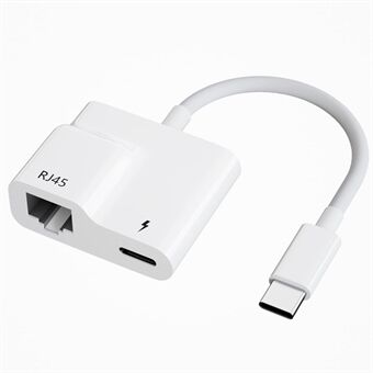 USB-C-Ethernet-sovitin, 2-in-1 Type-C-RJ45-muunnin 60 W PD Type-C -latausportilla, tuki 10 / 100 Mbps Androidille / iPad Pro / Macille / Samsung Galaxylle