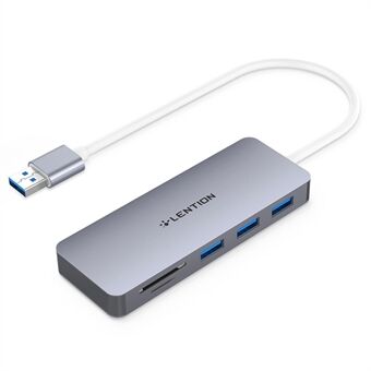 LENTION H15 USB-A -keskitin 3xUSB-A 3.0 porttia + 2 muistikortinlukijapaikkaa alumiiniseosmuunnin