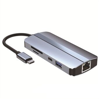 2206 MacBookille 9-in-1 Type-C Multi-Interface Hub Splitter HD+USB3.0+USB2.0+PD+USB-C+RJ45+SD+TF Slots Adapter Telakointiasema