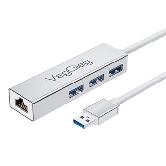VEGGIEG USB 3.0 1000 Mbps verkkokortti keskitin jakaja metalliseos RJ45 + 3 USB-porttia sovitin telakointiasema