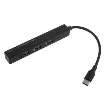 GT-129 Type-C – 3,5 mm:n ääniportti ja kolme USB-porttia USB-C HUB -sovitin OTG-toiminnolla kannettavalle Macbookille