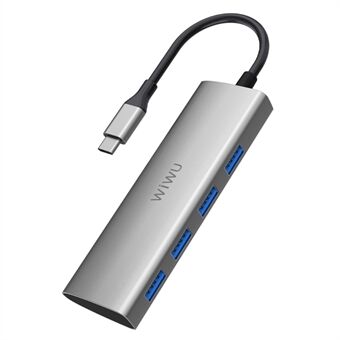 WIWU A440 4-in-1 USB-C-keskitin, 4-porttia USB 3.0 Type-C -jakajakeskitin - harmaa