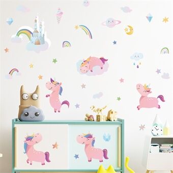 HY4020 4 kpl / sarja Sarjakuva vaaleanpunainen hevonen sateenkaareilla seinätarroilla DIY taidekoriste Kids tyttöjen makuuhuoneen seinätarrat (ei EN71-sertifikaattia)