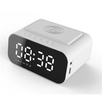 Bluetooth Speaker Digital Alarm Clock Bedside Wireless Charger Charging Station Bedroom Living Room Kitchen - White