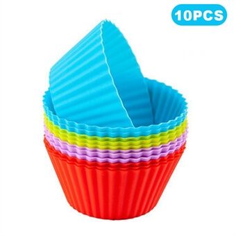 10 kpl 7 cm silikoni pieniä kakku- tai piirakkakuppeja muffinssin tai cupcaken valmistukseen keittiössä (BPA-vapaa, ei FDA-sertifikaattia) - Satunnainen väri