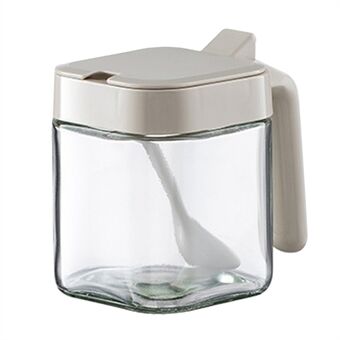 AAB022 läpinäkyvä lasinen maustelaatikko lusikalla ja Hanlde Spice Jar -maustepullolla (BPA-vapaa, ei FDA-sertifikaattia)