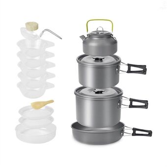AOTU DS-508 alumiininen retkeilykeittoastiasetti Outdoor Picnic Boiling Pot 0,8L teekannusarja (BPA-vapaa, ei FDA-sertifioitua)