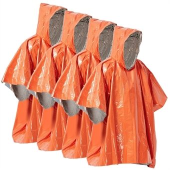 4 kpl Oranssi hätäsadetakki alumiinikalvo kertakäyttöinen selviytymisponcho retkeilyvaellusurheiluun - oranssi / hopea