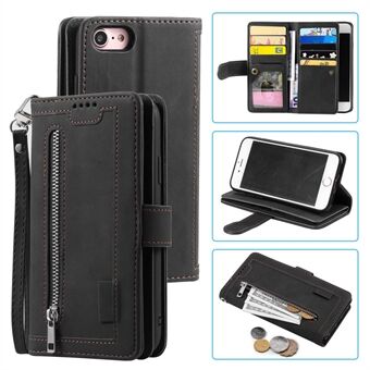 Vetoketjullinen tasku 9 Card Slots nahkainen lompakkokotelo iPhone 6s / 6:lle - musta