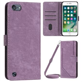IPod Touch (2019) / Touch 6 Crossbody Wallet Case PU Leather Lines painettu jalusta puhelimen Stand