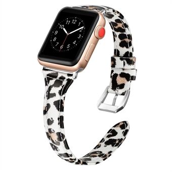 Leopardin pinta aitoa nahkahihnaa Apple Watch Series 6 / SE / 5/4 40mm / Series 3/2/1 -kellolle 38mm - keltainen
