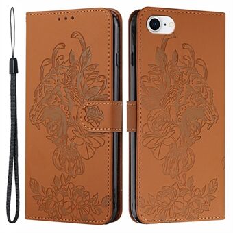 Tiger and Flower Imprint -puhelinkotelo Stand iPhone 6 / 6s / 7/8 / SE (2. sukupolvi)