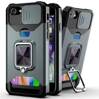 Camera Slider Protector Design hybridipuhelinkotelon kuori korttitelineellä ja jalustalla iPhone 6/7/8 / SE:lle (2. sukupolvi)