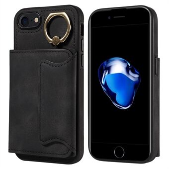 001 iPhone 7 / 8 4,7 tuuman / SE (2022) / SE (2020) PU-nahkapäällysteinen TPU-puhelimen Ring Kickstand korttipidikkeen puhelinkotelo