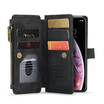 CASEME C30 -sarjan useat korttipaikat PU-nahkainen Stand lompakkokotelo tiiviisti istuva puhelimen kuori iPhone X/XS:lle - musta