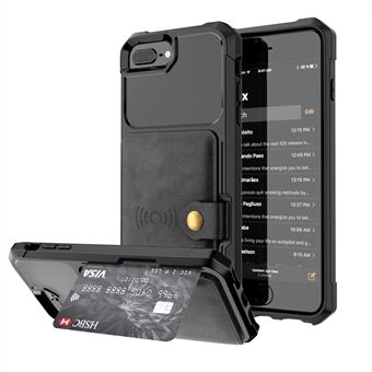 PU-nahkapäällysteinen TPU-lompakkojalkineen kotelo sisäänrakennetulla magneettilevyllä iPhone 8 Plus / 7 Plus / 6s Plus / 6 Plus 4,7 tuumalle - musta