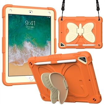 Kaksivärinen Butterfly Shape -jalustainen PC + silikoninen putoamisen estävä tabletin suojakuori olkahihnalla iPadille 9,7 tuumaa (2018) / (2017) / iPad Air 2