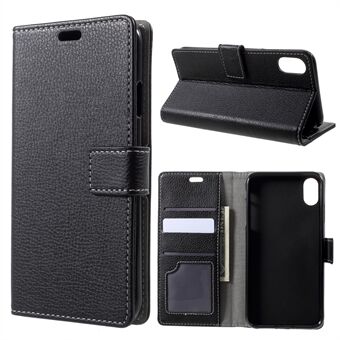 Litchi Texture Wallet Stand Nahkainen Mobile Shell Suojakuori iPhone XR 6,1 tuumalle - musta