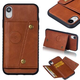 Kickstand Card Holder PU Leather Coated TPU Case [Built-in Vehicle Magnetic Sheet] for iPhone XR 6.1 inch