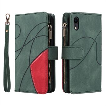 KT Multi-function Series-5 Practical Phone Case for iPhone XR 6.1 inch Bi-color Splicing PU Leather Wallet Zipper Pocket Smartphone Shell Covering