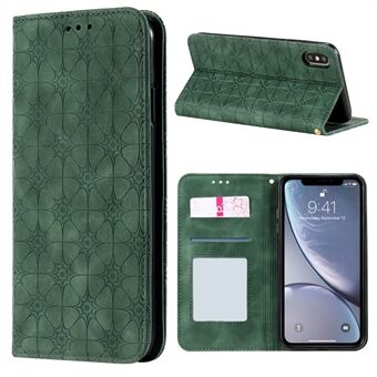 Imprint Flower Pattern Auto-absorbed Stand Phone Cover Case with Card Slots for iPhone XS Max 6.5-inch