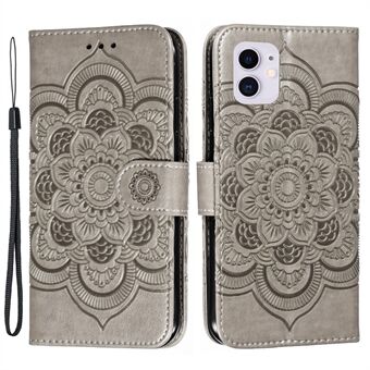 Imprinted Sun Mandala Flower Pattern Leather Wallet Casing for iPhone 11 6.1 inch (2019)