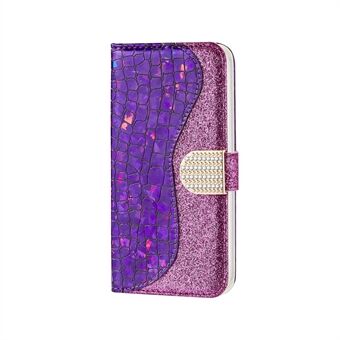 Crocodile Texture Glittery Powder Splicing Wallet Leather Cell Phone Case with Stand for iPhone 11 6.1 inch