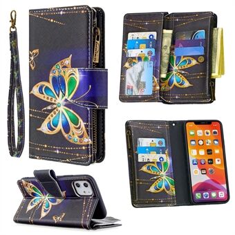 Pattern Printing Zipper Wallet Leather Case Shell for Apple iPhone 11 6.1 inch