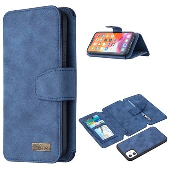 BF07 Irrotettava mattanahkainen vetoketjullinen taskukotelon puhelimen suojus iPhone 11 - Blue