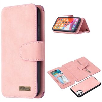 BF07 Irrotettava mattanahkainen vetoketjullinen taskukotelon puhelimen suojus iPhone 11 - Pink