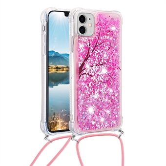 Pattern Printed Quicksand Glitter Sequins TPU Phone Case Protector with Strap for iPhone 11 6.1 inch