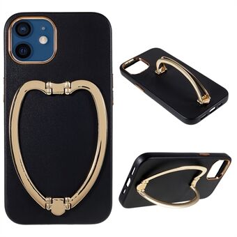 For iPhone 11 6.1 inch Electroplating Buttons PU Leather Coating PC+TPU Phone Case with Foldable Metal Kickstand