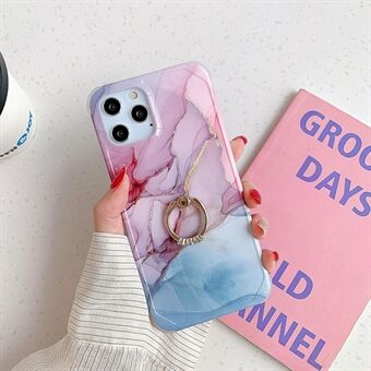 Drop-proof Marble Pattern IMD TPU Phone Casing with Ring Kickstand for iPhone 11 Pro 5.8 inch